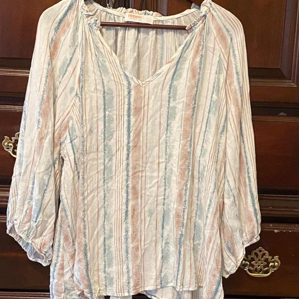 Renee C. Striped Blouse - Soft Pink and Light Blue